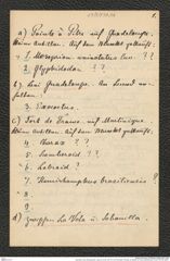 Nachlass Franz Steindachner, Liste (zu Inv.Nr. 537.01) von Prinzessin Therese von Bayern an Franz Steindachner, Inv.Nr. 537.06, Seite 1